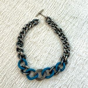 Lanvin necklace - chunky silver chain with blue link accents